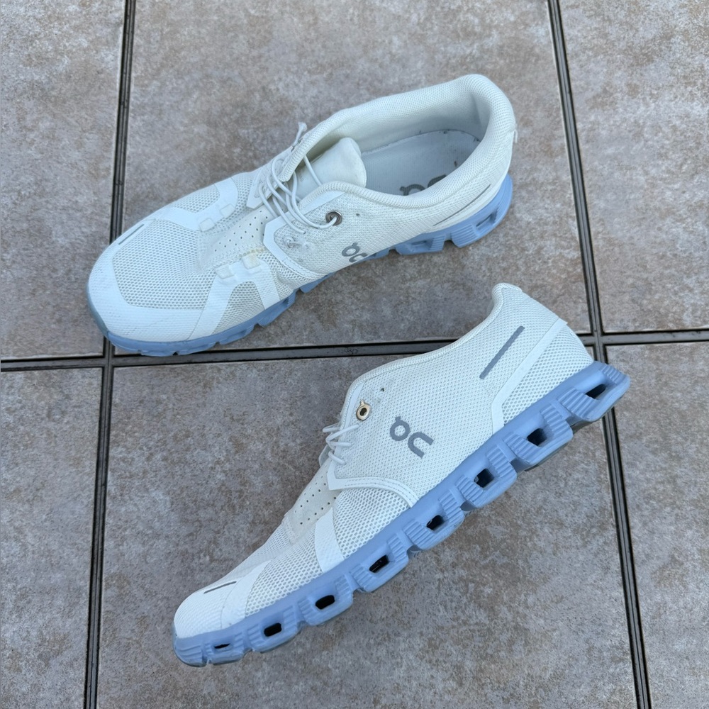 On Running White and Light Blue Athletic Shoes - Picture 5 of 14